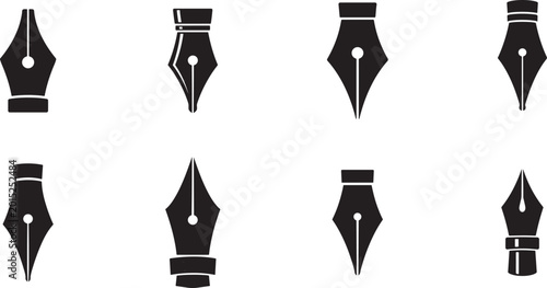 Photos Retro fountain pen nib vector icon set with vintage ink pen tips in editable EPS format
