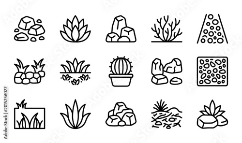 Bilde på lerret Succulent & Cactus Icons, Desert Plants, Rock Garden Elements, Vector Set