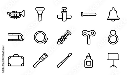 Foto Musical Instrument Parts & Accessories Icons, Brass, Percussion, Wind, Tools, Ve
