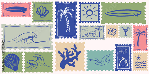 Photography Collection of vector white color surfing illustrations, for t-shirt, posters and