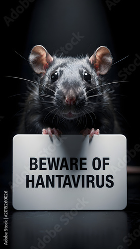 Laboratory rat behind hantavirus warning sign