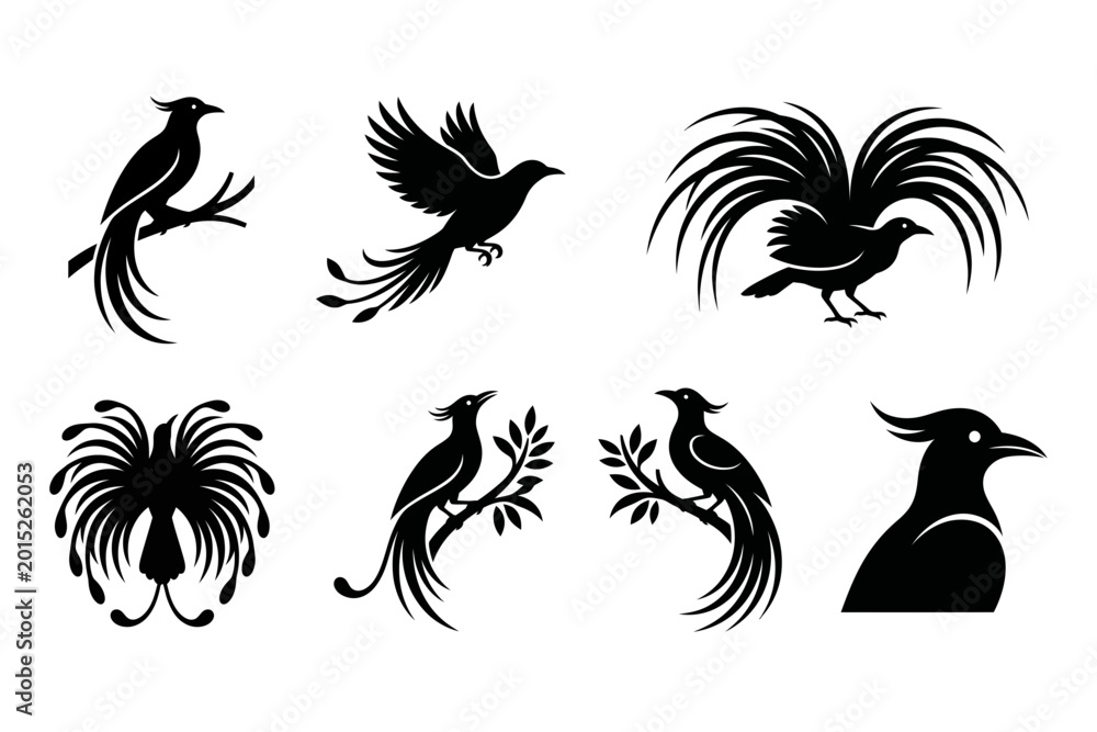 Ταπετσαρία Bird of paradise silhouette collection in various artistic poses