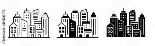 Photos Cityscape Icons, Urban Skyline Vector Art, Modern Buildings Collection, Downtown