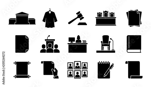 Schilderij op canvas Law Icons Set, Justice Symbols, Legal Documents, Courtroom Elements