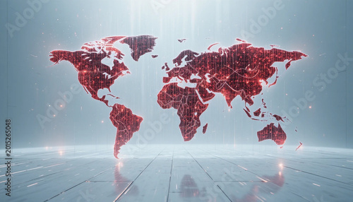 Global Network Visualization, Technology, Digital World Map, Infographic, Futuristic Environment, Aerial View, Data Connectivity Concept