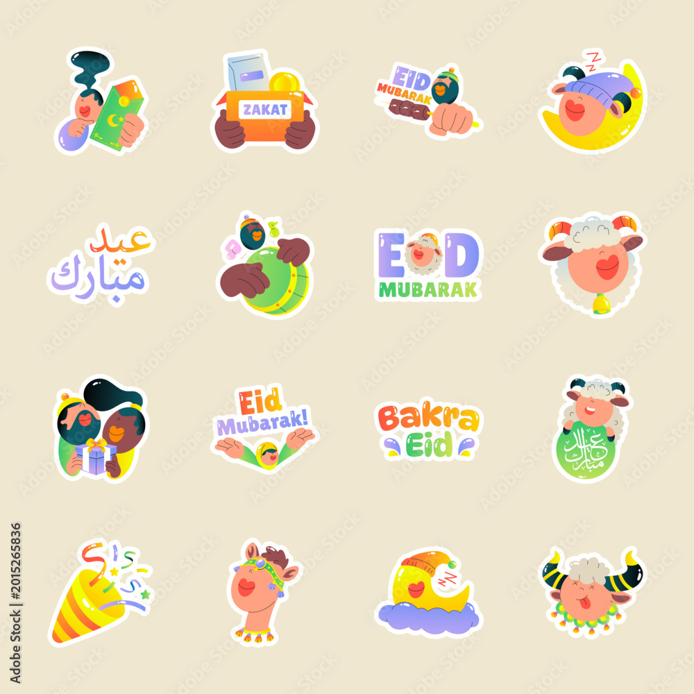 Fototapeta premium Flat Style Muslim Festival Stickers