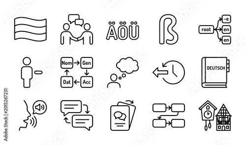 Fotografija German Language Learning Icons, Linguistics Symbols, Educational Concepts, 15 Ve