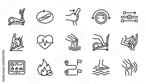 Photos Fitness Icons Set, Exercise Equipment & Health Symbols, Cardio & Workout Line Ar