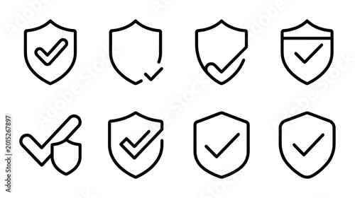 Foto Shield Icons Set, Security Check Mark Symbols, Protection Guarantee Vector Graph