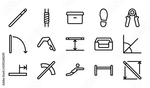 Foto Fitness Icons Set: Exercise, Strength, Measurement, and Movement Symbols