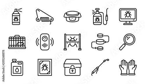 Quadro su tela Pest Control Icons: Extermination, Traps, Sprays, Monitoring, Prevention Vector
