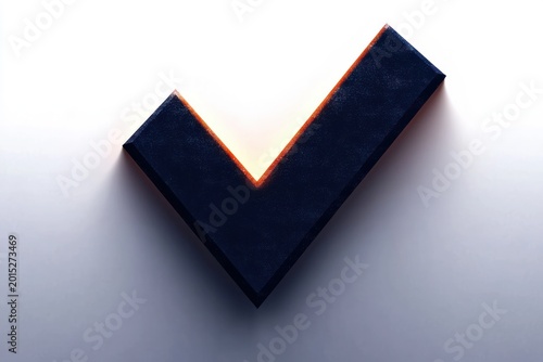 bold three-dimensional dark checkmark with glowing orange inner seam casting soft shadows on a white background, conveying confidence and affirmation