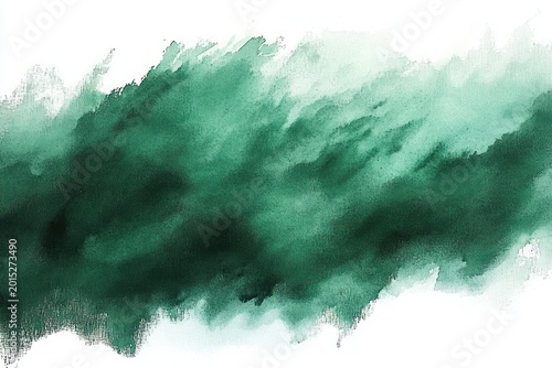 emerald green watercolor brushstrokes on white canvas conveying calm, flowing motion