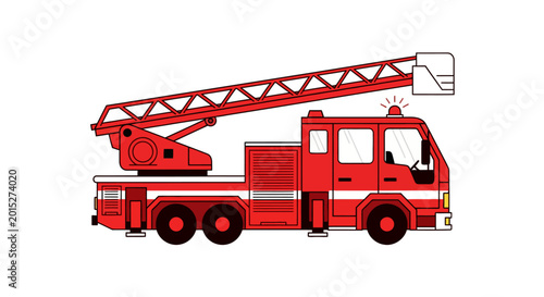 Tableau sur toile Red Fire Truck Ladder Emergency Vehicle Illustration Isolated on White Backgroun