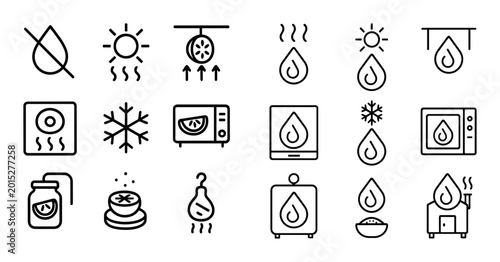 Heating and temperature icons showing heat cold and control