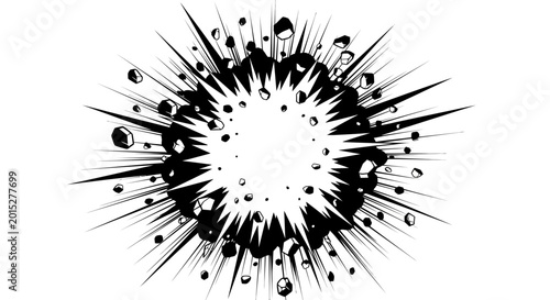 Schilderij op canvas Dynamic Black and White Explosion Burst Graphic Element.