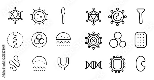 Microbial icons arranged in grid on white background