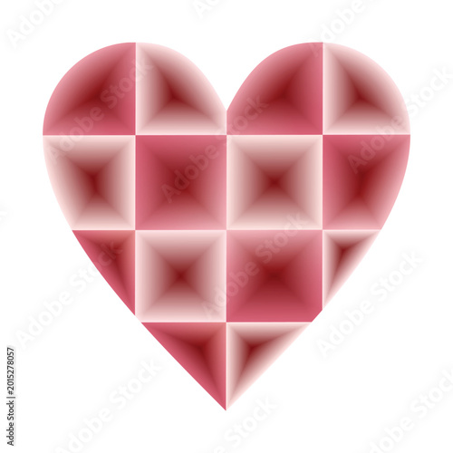 A unique heart illustration created with pyramid style geometric blocks and subtle gradients.