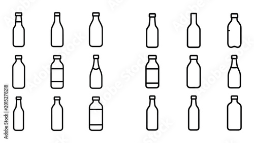 Beverage bottles displayed in uniform grid on white background