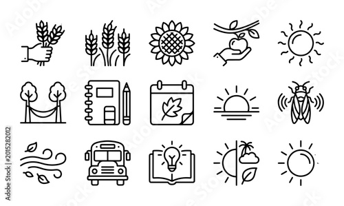Fotografía Harvest Icons, Autumn Symbols, Seasonal Elements, Nature Graphics, Vector Set