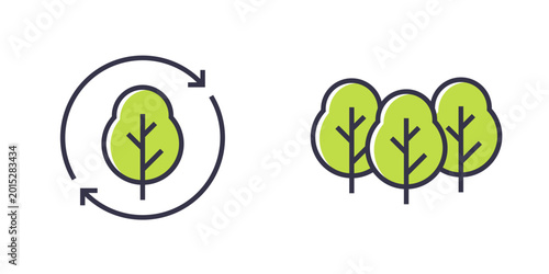 Fotografie reforestation icons with trees, forests and woodlands vector