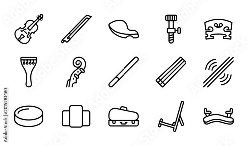 Obraz na plátně Violin Accessories Icons, Musical Instrument Parts Vector Set, Classical Music E