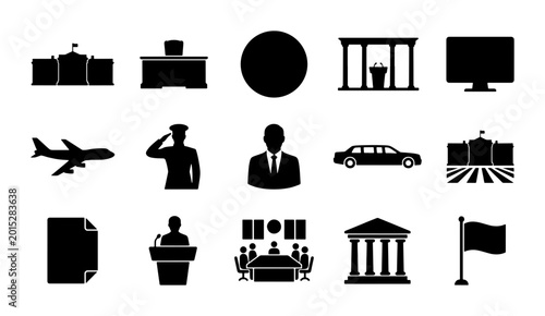 фотографія Government and Politics Icons: Buildings, Officials, Transport, and Symbols Vect