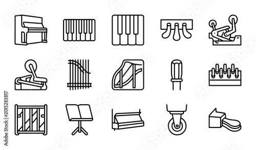 Cuadro en lienzo Piano Parts Icons, Musical Instrument Components, Keyboard Accessories, Vector G