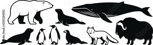 Foto Arctic and Antarctic animal silhouettes vector illustration, symbolizing biodive