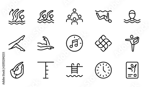 Schilderij op canvas Swimming Pool Icons Set, Water Sports & Aquatic Activities Vector Graphics, 15 E