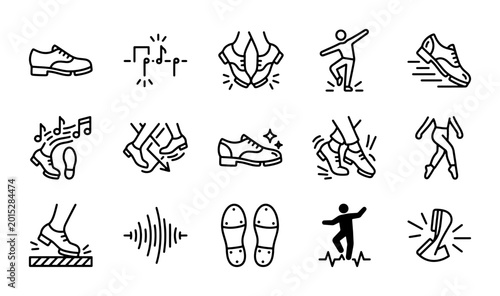 Canvas Print Dance Steps Icons, Footwear & Rhythm Vector Set: Tap, Ballet, Jazz, Music & Move