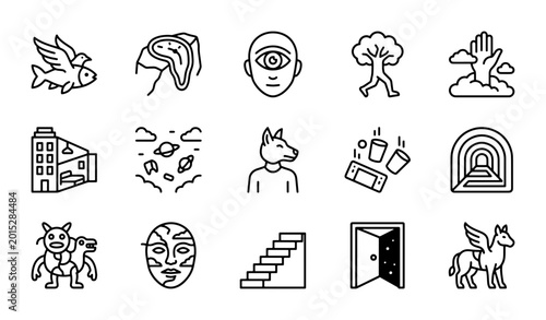 Bild auf Leinwand Surrealist Icons Vector Set: Abstract Symbols, Dreamlike Imagery, Metaphorical C