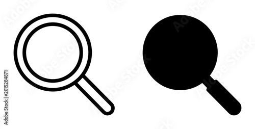Bild auf Leinwand Minimalist magnifying glass icons, black search loupe vector set, zoom and find