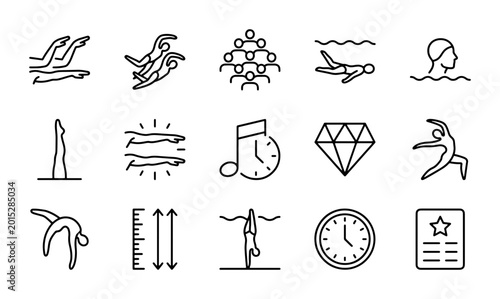 Obraz na płótnie Artistic swimming line icons, synchronized swimming vector set, 15 water ballet