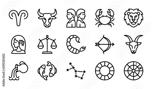 Quadro su tela Zodiac Signs Icons Set, Astrology Symbols Collection, Horoscope Constellations V