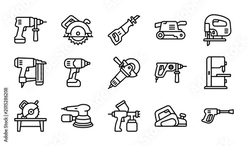 Fotografija Power Tool Icons Set: Cordless Drills, Saws, Sanders, Grinders, Nail Guns, Paint
