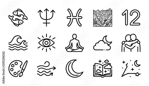 Bild auf Leinwand Astrology Zodiac Icons, Celestial Symbols, Horoscope Elements, 12 Constellations