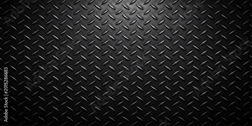 Obraz na plátně Black Diamond Plate Steel Texture Background With Reflective Industrial Metallic