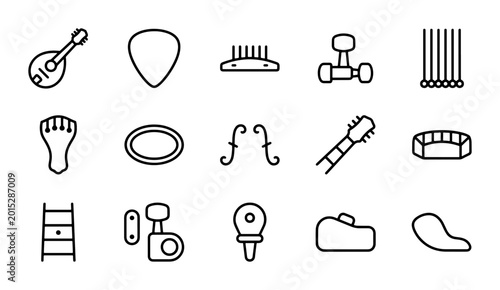Tableau sur toile Musical Instrument Parts & Accessories Icons, Vector Set for Music Creation & Ed