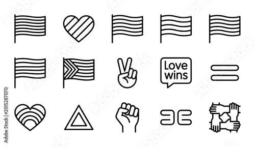 Konstfotografi LGBTQ+ Pride Icons Set: Rainbow Flags, Hearts, Equality Symbols, and Unity Graph