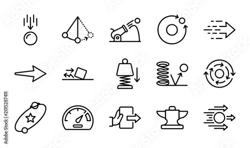 Schilderij op canvas Physics Icons Set, Motion & Force Vector Graphics, Science & Education Symbols