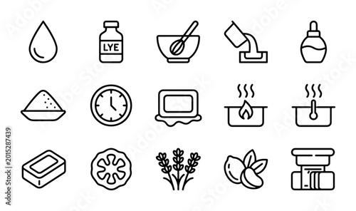 Quadro em tela Handmade Soap Making Icons Set, Natural Ingredients, Crafting Process, Essential