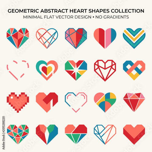 Geometric Abstract Heart Shapes Collection Set 2 Minimal Flat Vector Design No Gradients Outline Faceted Love Icons