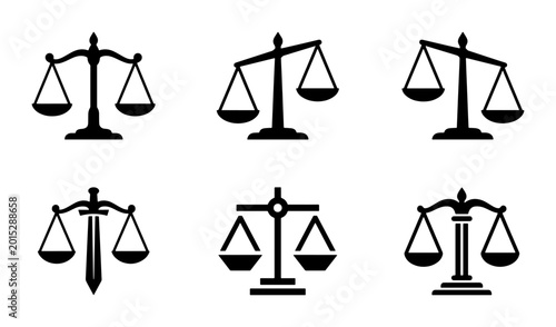 Photos Scales of Justice Icons, Legal Balance Symbols, Law and Order Vector Graphics, C