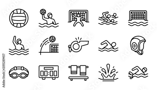 Foto Water Polo Icons Set, Sport Equipment and Action Vector Graphics, Swimming Compe