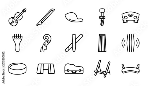 Fotografie Violin Parts and Accessories Icon Set, Musical Instrument Components Vector Grap