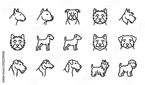 Fotografi Dog Breed Icons Set, Minimalist Line Art Vector Collection, Canine Pet Graphics