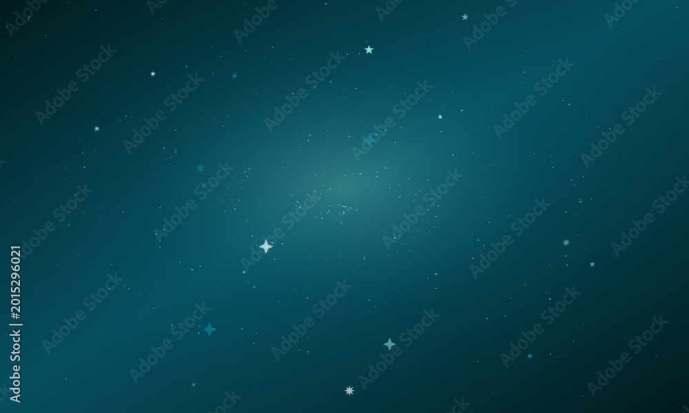 Fototapeta premium Abstract Teal Space Background with Glowing Stars, Sparkling Cyan Dust Particles and Soft Light Gradient for Cosmic Galaxy and Magical Fantasy Designs