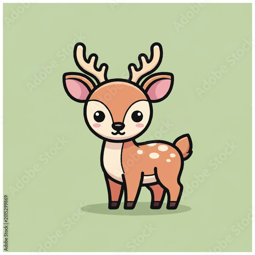 Fotografie Cute Cartoon Deer Fawn Animal.