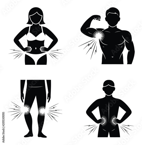 Painful Muscle Body Silhouette Vector Illustration